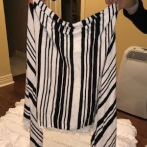 Striped poncho sweater w/ tassels